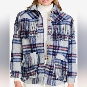 NWT BlankNYC Southwestern Plaid Fringe Shirt Jacket